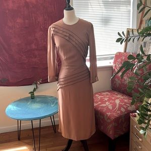 1940’s Champaign Rayon Beaded Dress